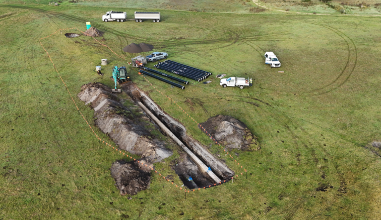 aerial shot of a rising sewer main replacement in Portland